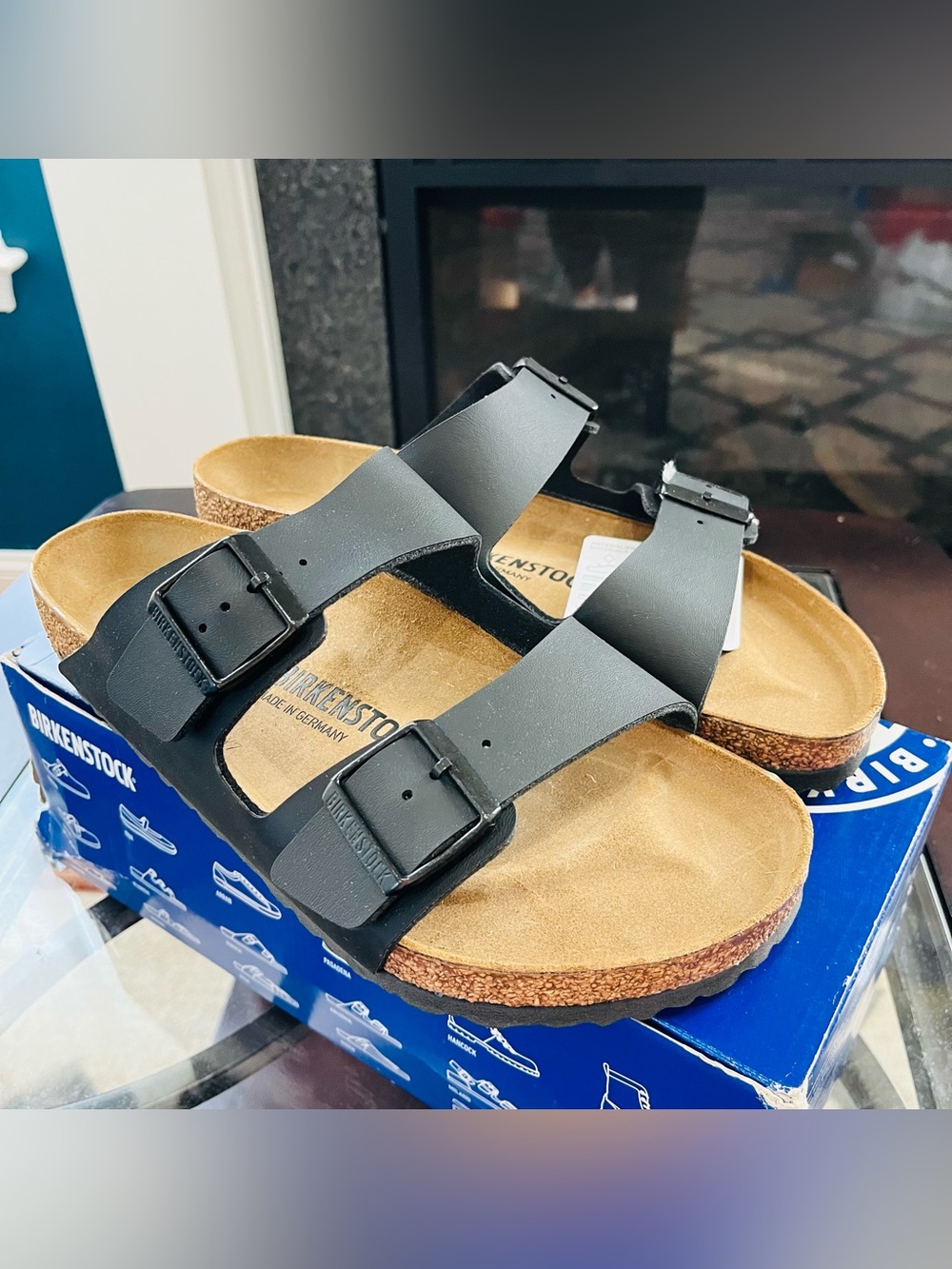 Sz 41 Birkenstock Arizona Black Birko-Flor Unisex Sandals L10/M8